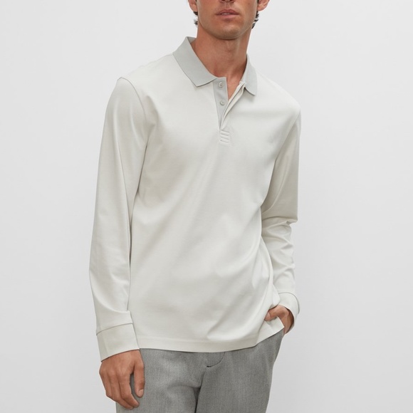 Refined Long Sleeve Polo -New With Tags -NEVER WORN -Dawn Blue/Vapor (Off White)